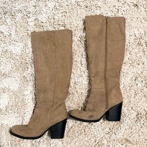Faux Leather Beige Heeled Boots